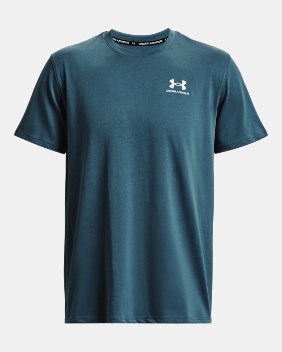 Men's UA Logo Embroidered Heavyweight Short Sleeve, Blue, pdpMainDesktop image number 4